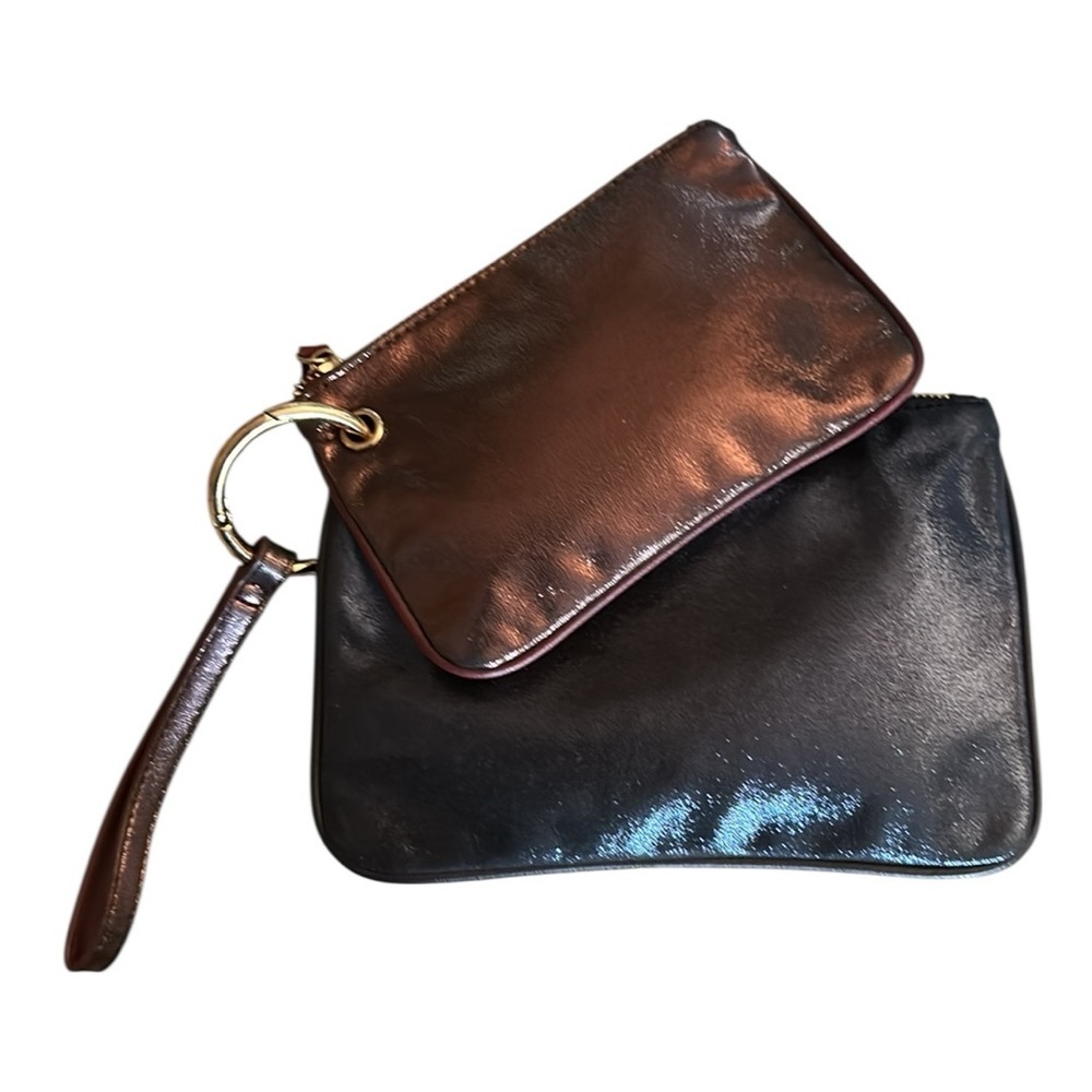 Free People Double Wristlet in Metallic Burgundy & Blue 2 Pouches with Gold Ring - Picture 9 of 9